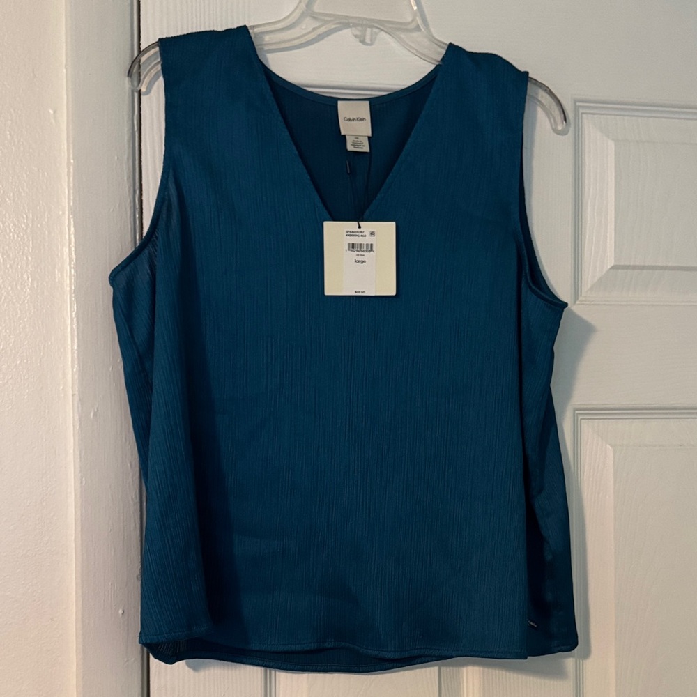 Calvin Klein Teal V-Neck Blouse